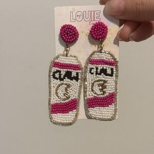 Pink and White White Claw Beaded Earrings